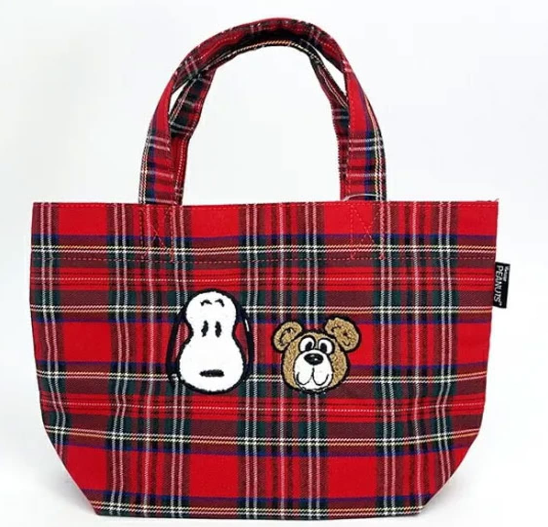 스누피&테디베어 체크 토트백 상품이미지1