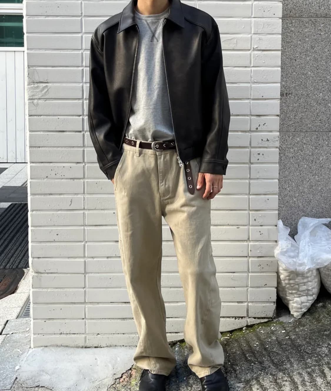 비콘 파이핑 레더 자켓 (블랙)  상품이미지3