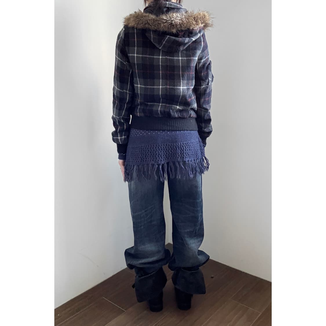 Fur Trimming Checkered Padding   상품이미지3