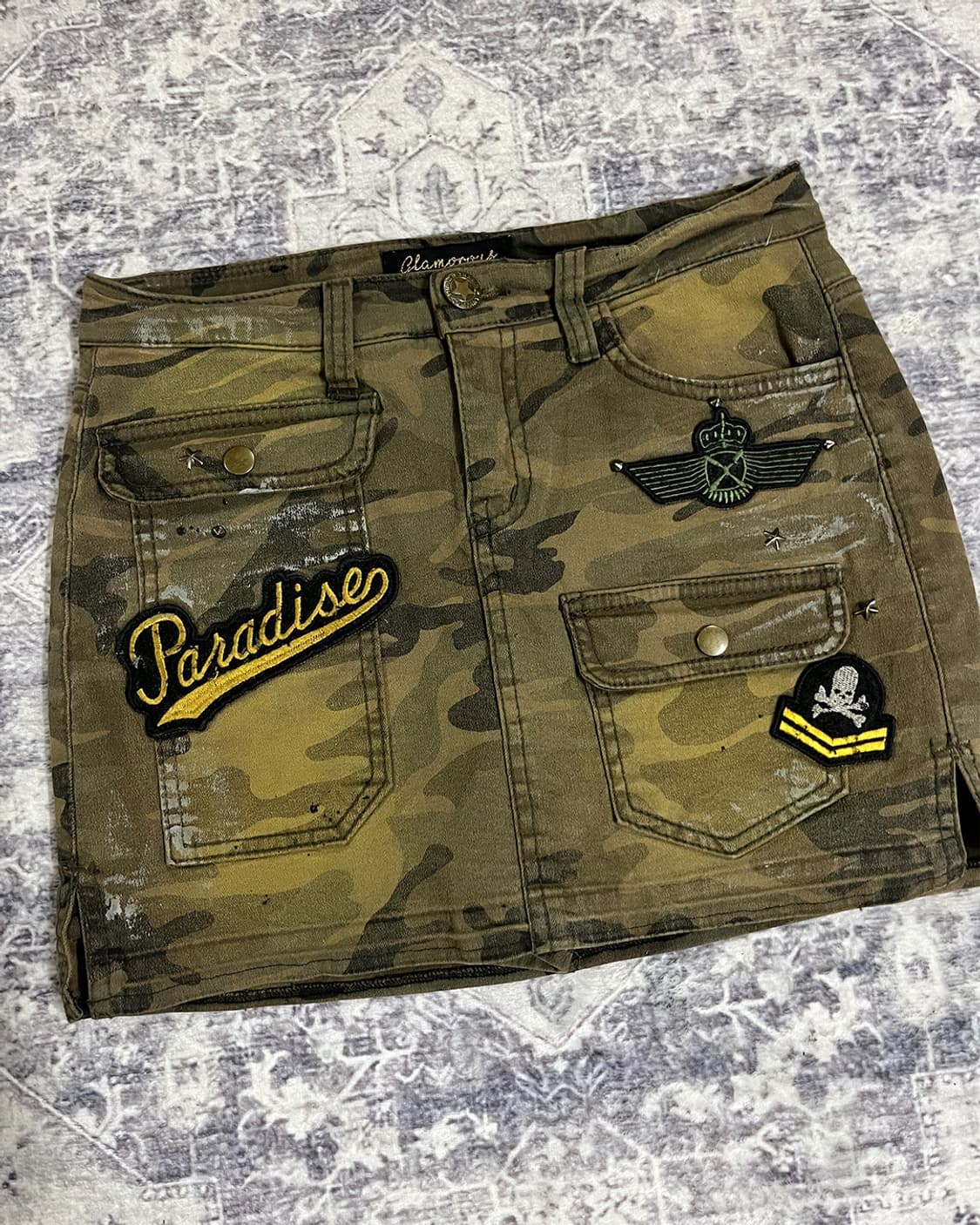 Y2K Camo Patchwork Military Mini Skirt 상품이미지2