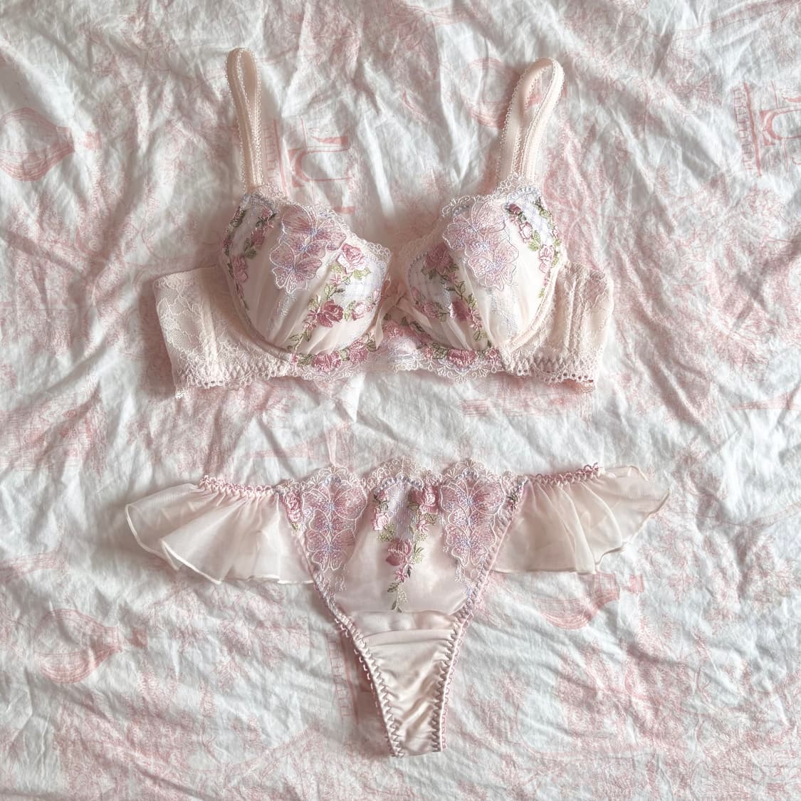 레이스 자수 핑크 브라&팬티 2종 set 75b 일브 일본 히메 로걀 상품이미지1