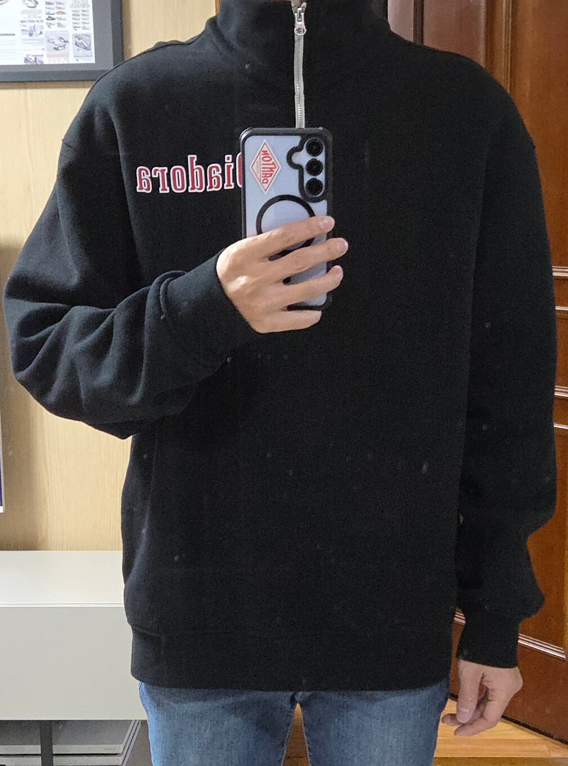 (착샷) 디아도라 하프 집업 맨투맨 블랙 상품이미지9