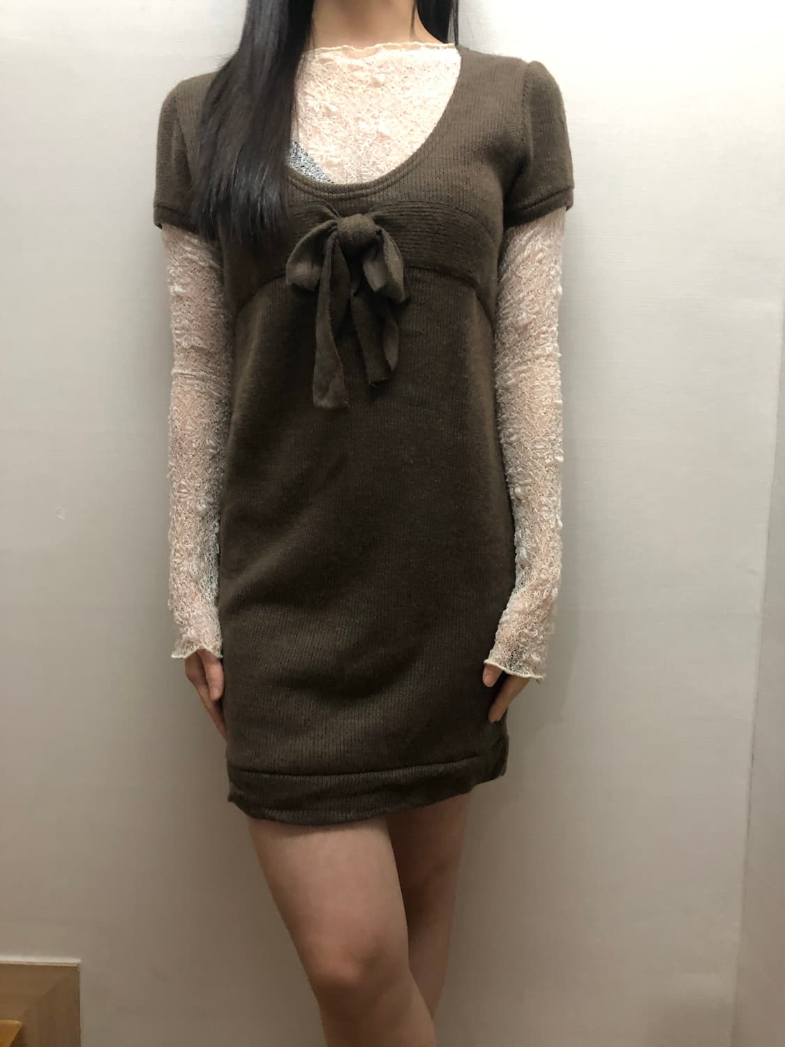 빈티지 브라운 리본 니트 원피스 상품이미지7