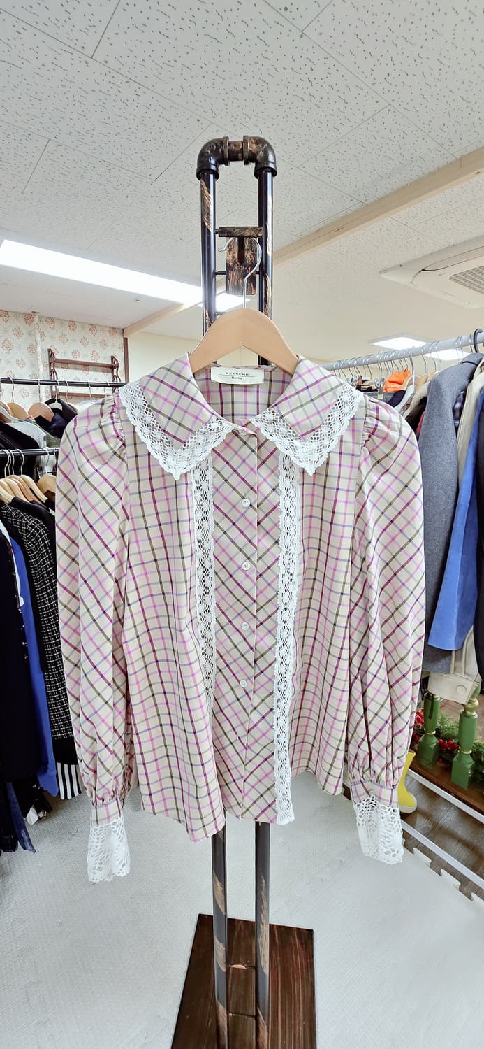 정품)막스마라 38사이즈(55~66) 막스마라 체크 레이스 블라우스 상품이미지2