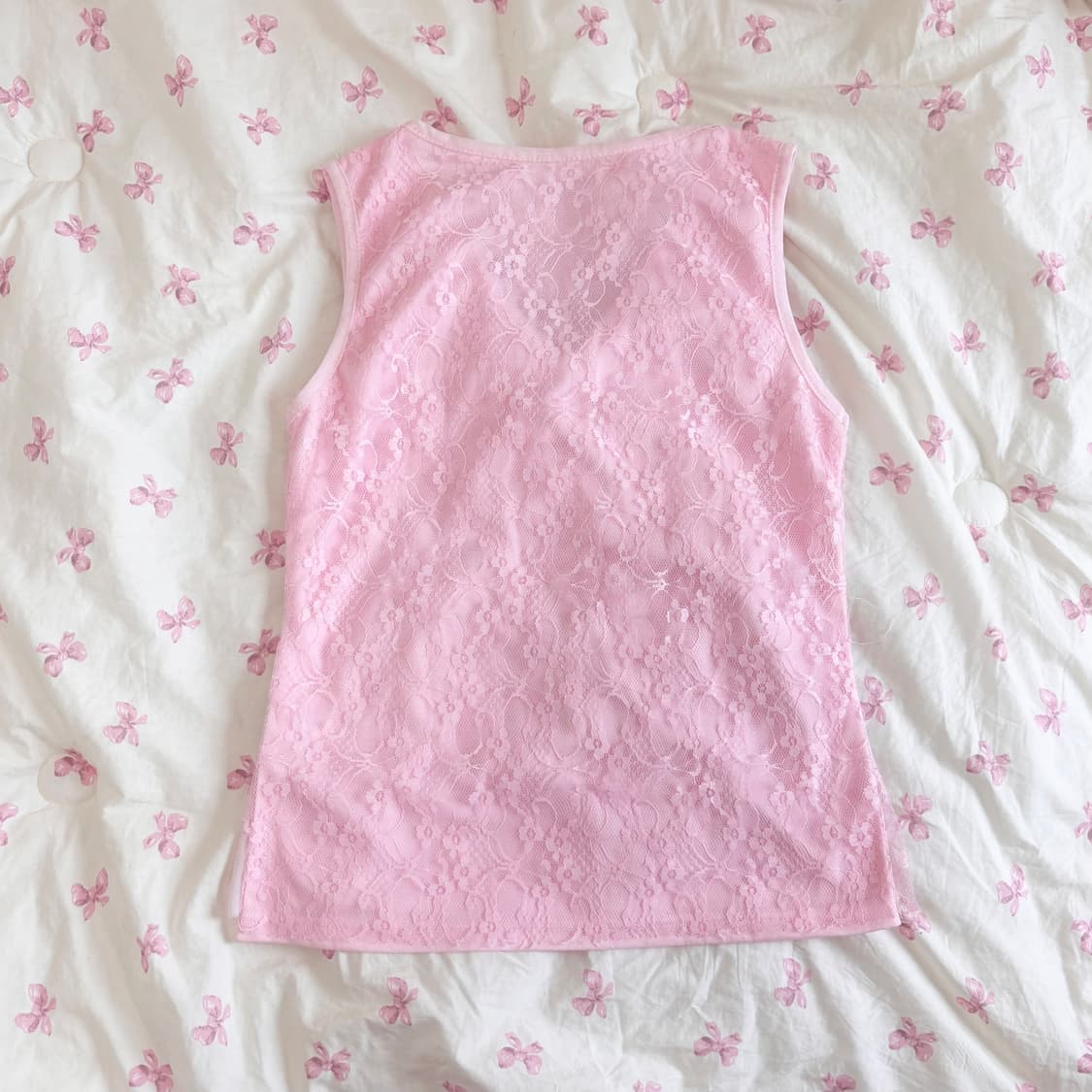 핑크 레이스 쉬폰 민소매 나시 일브 히메 갸루 로걀 양산형 y2k 빈티지 상품이미지2