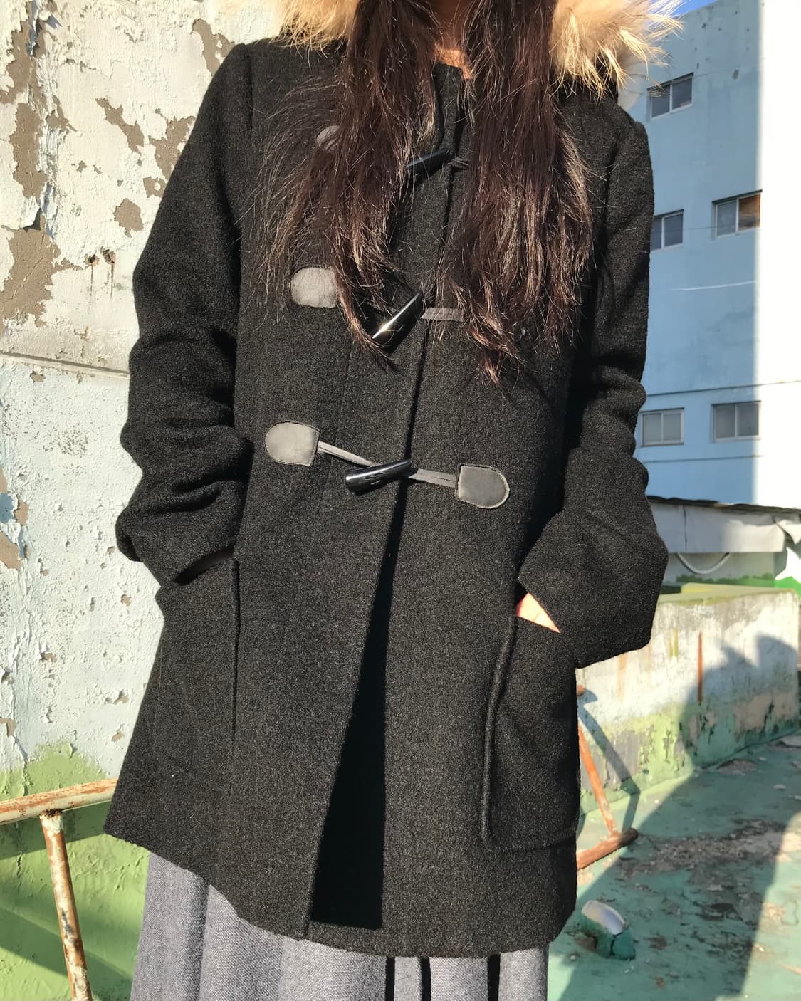 블랙 퍼  더플 코트 상품이미지8