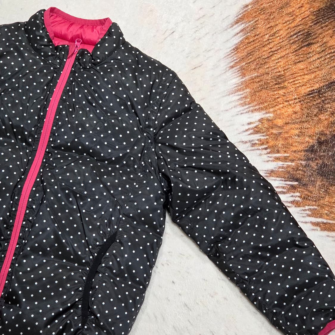 빈티지 블랙 핑크 도트 리버시블 경량패딩  상품이미지2