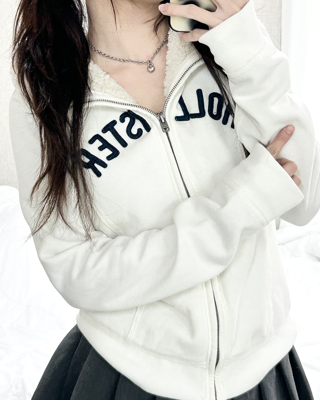 홀리스터 화이트 양털 후드집업 상품이미지4