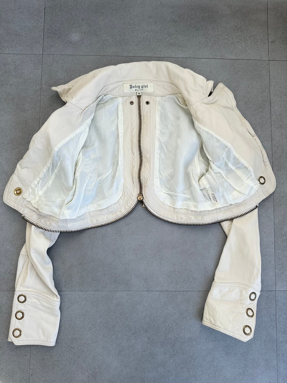 JPN VTG 아이보리 크롭 지퍼 램스킨 레더 자켓 상품이미지4