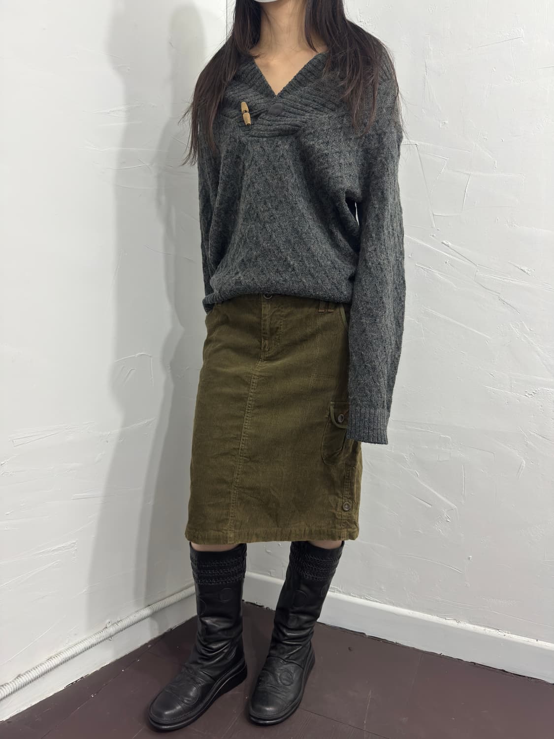 cotton laundry corduroy cargo midi skirt 상품이미지3
