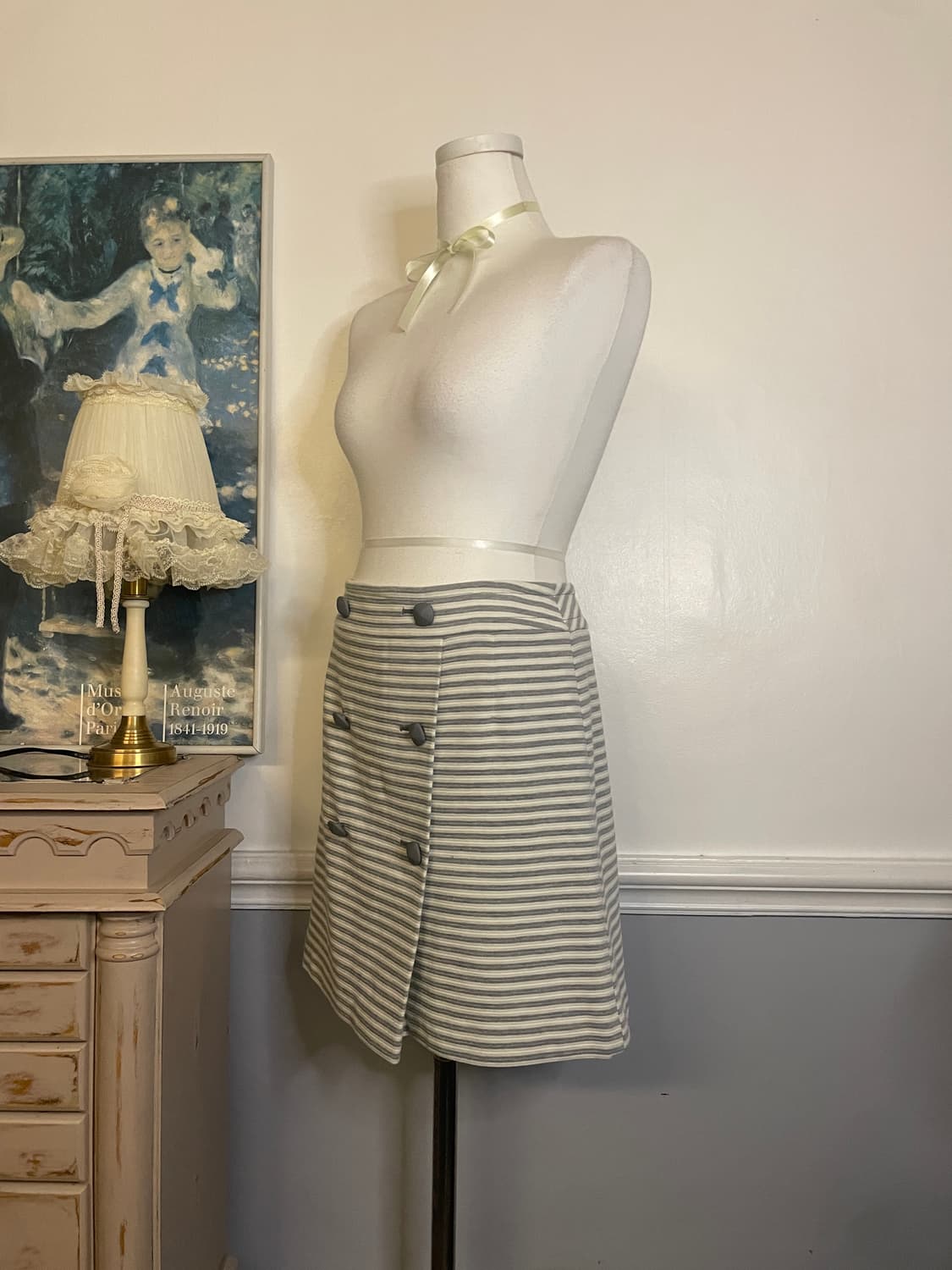 white gray stripe button midi skirt(size 상품이미지2