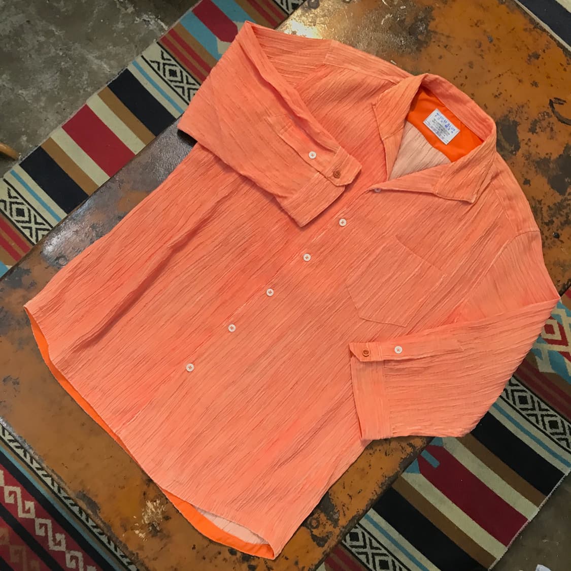 Japan 빈티지 오렌지 쉬폰 5부 셔츠 여성 66 남성 100  상품이미지2
