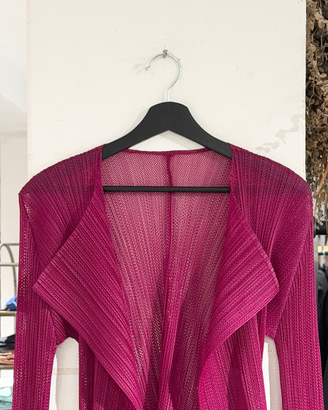 플리츠 플리즈 핑크 노버튼 가디건 상품이미지4