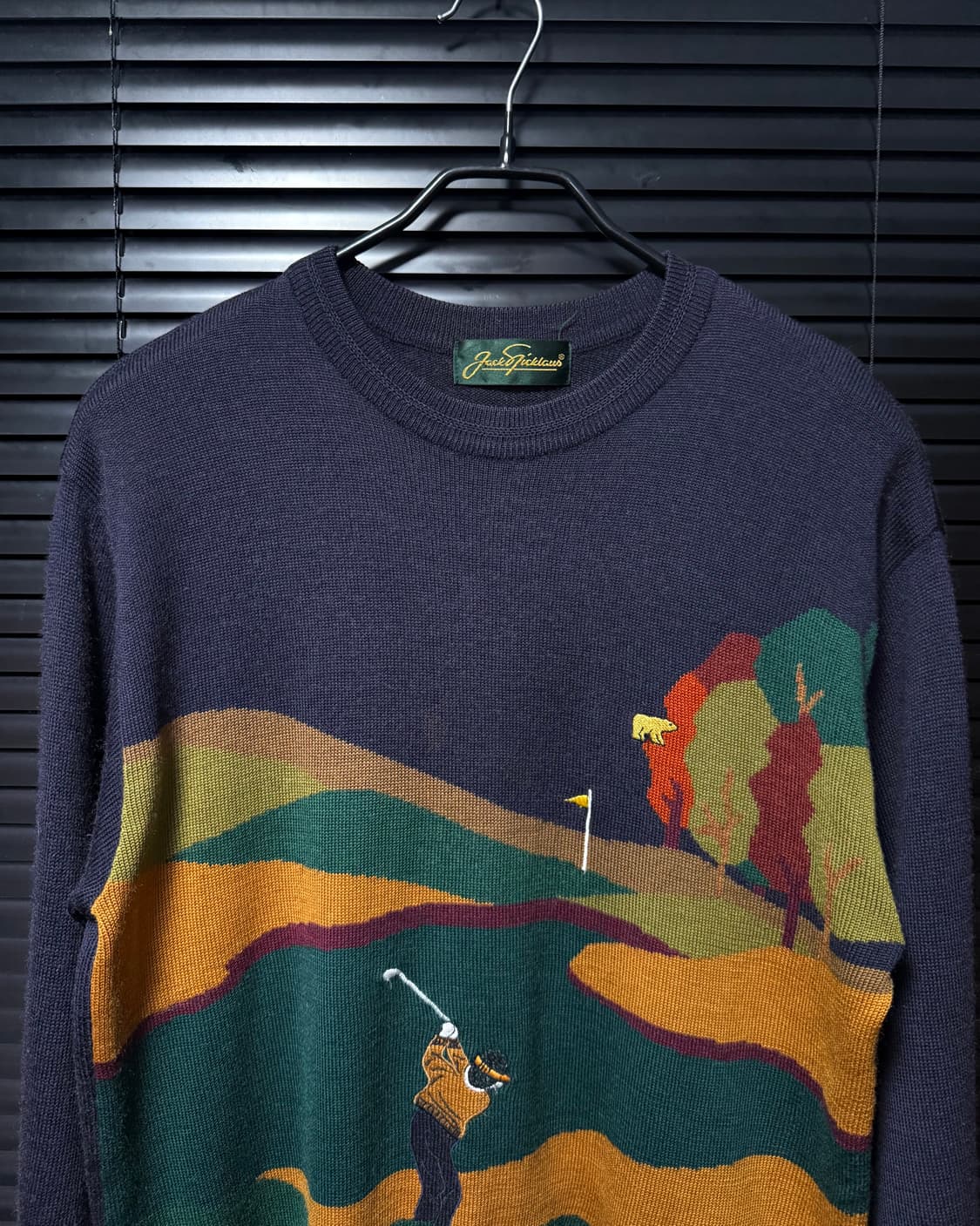 잭 니클라우스 골프 웨어 울 니트 스웨터 자수 보라색 퍼플 빈티지 라운지 상품이미지3