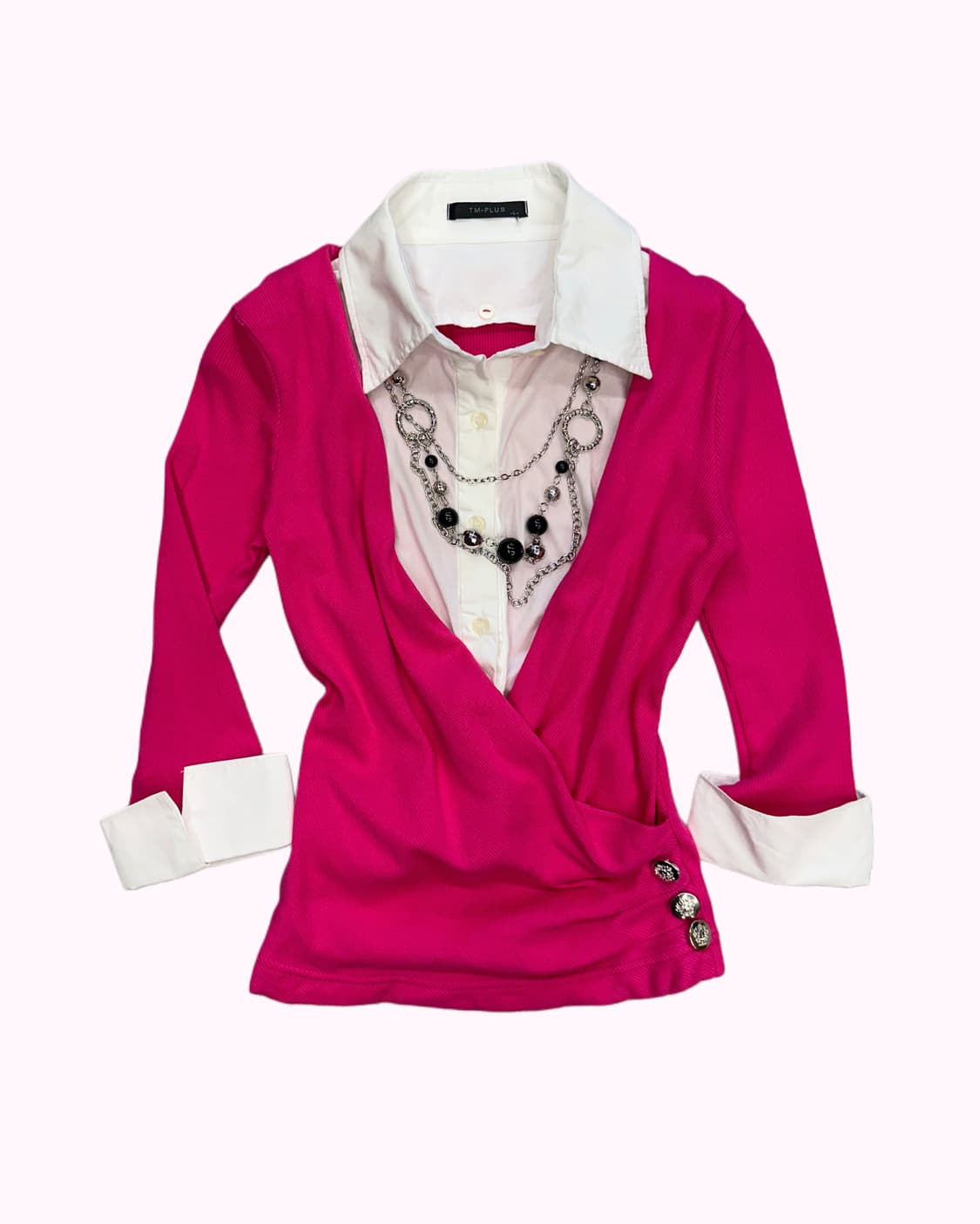 pink necklace layered blouse 상품이미지1