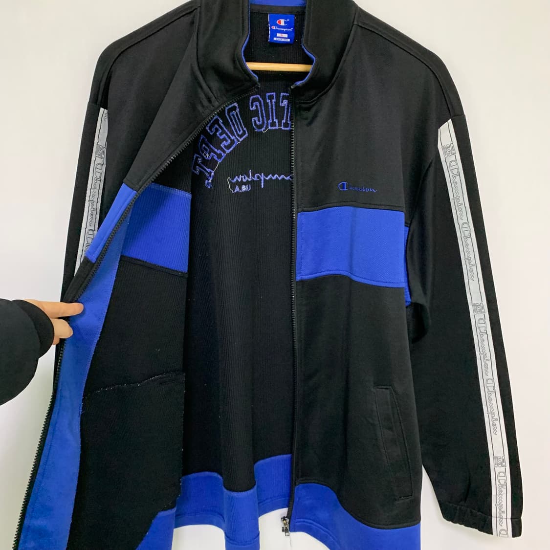 챔피온 블루 블랙 트랙탑 오버핏 져지 오버사이즈 3L 남녀공용 상품이미지4