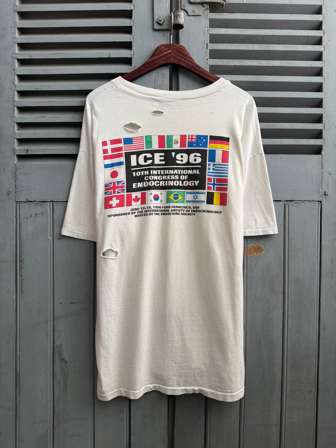 [XL]90's USA 빈티지 데미지 네셔널 플래그 프린팅 티셔츠 상품이미지9