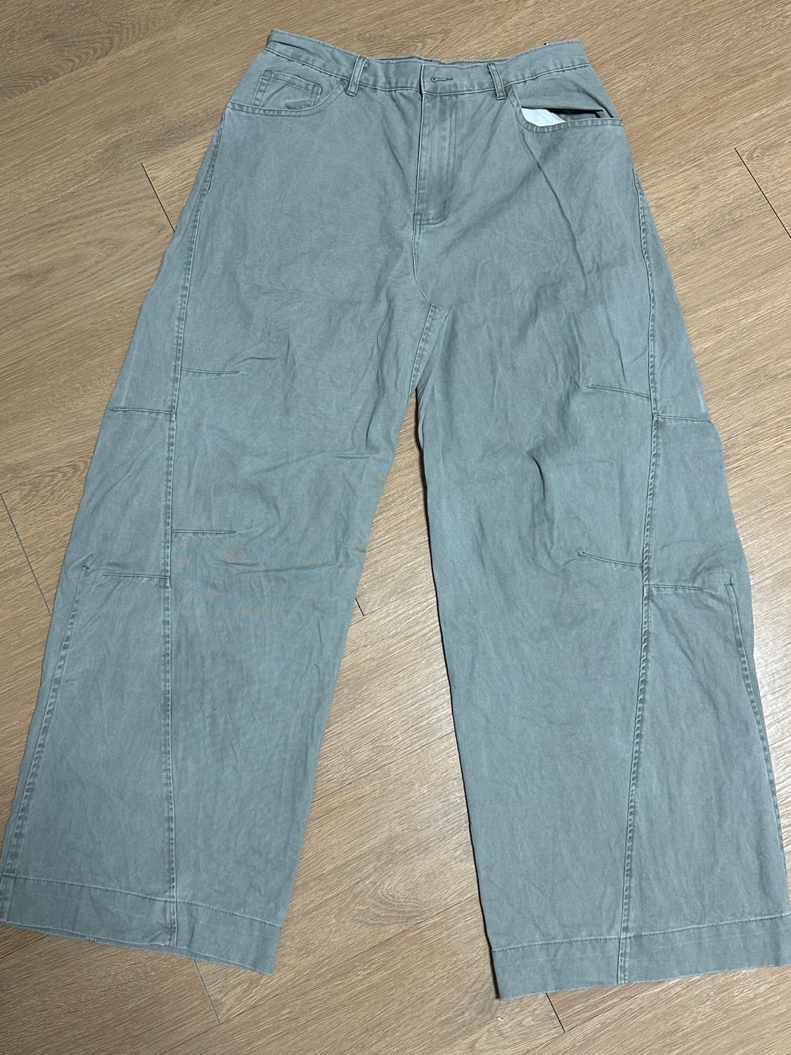 시그니처 커브드 트윈 다트 코튼 팬츠 회색 상품이미지4