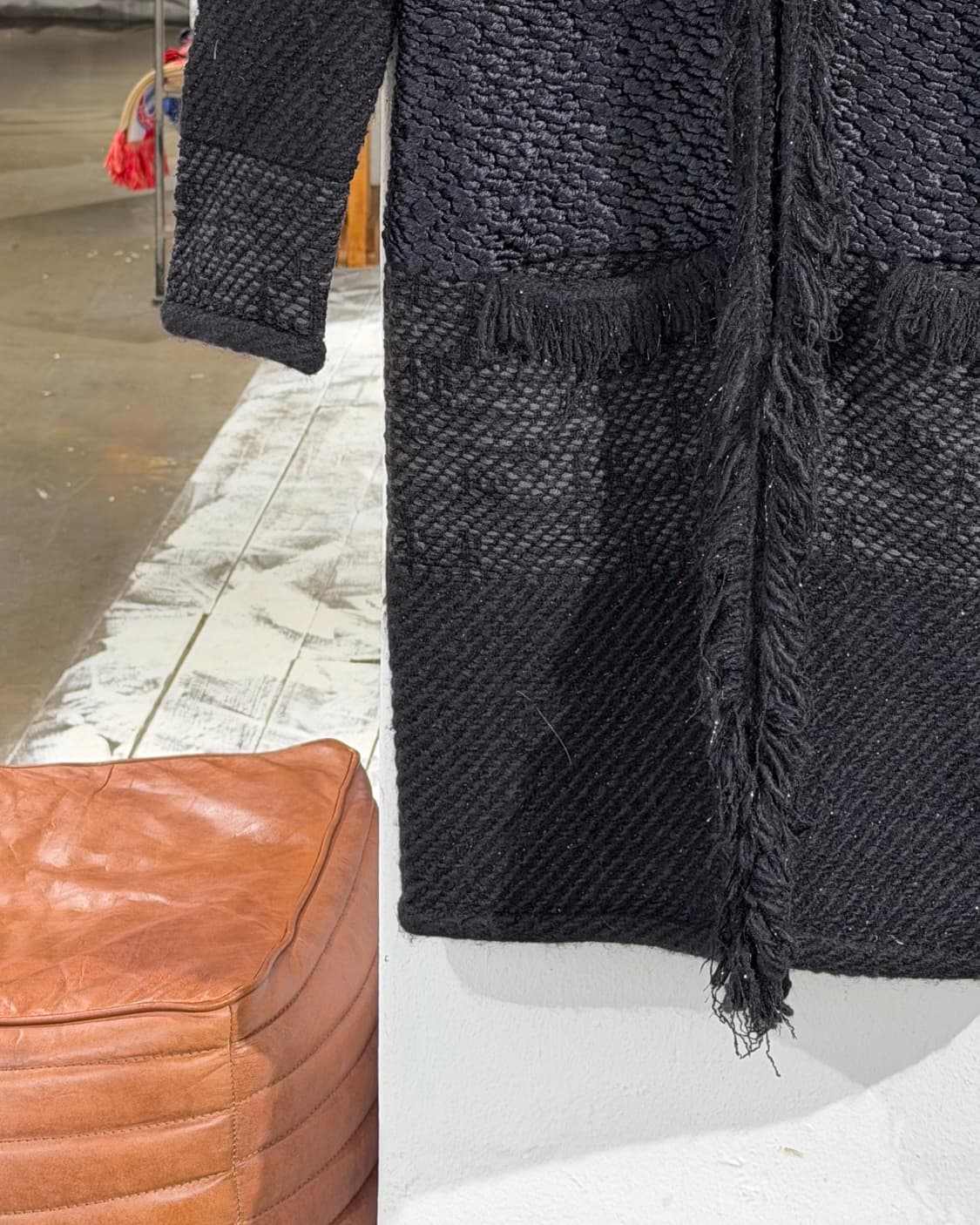 랑방 블랙 울 실크 양털카라 가디건 코트 상품이미지5