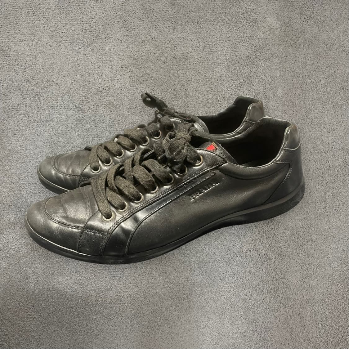 285~290) 프라다 로고 아카이브 레더 가죽 스니커즈 신발 블랙 상품이미지2