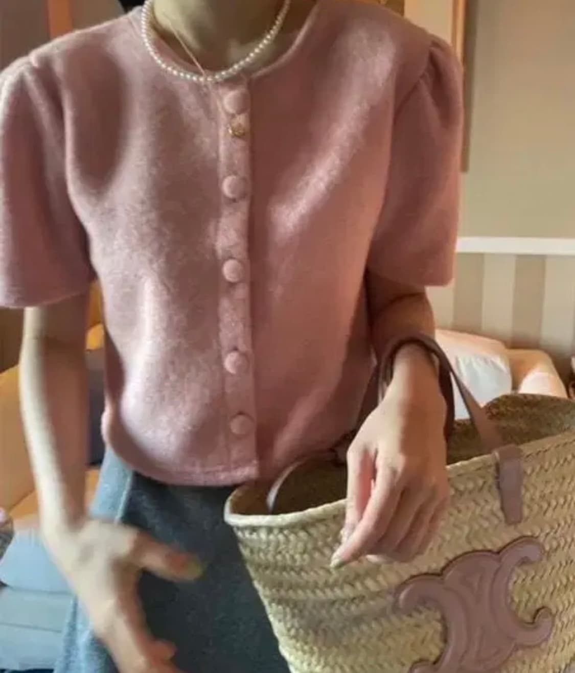 이브스튜디오 핑크 가디건 반팔 가디건 상품이미지1