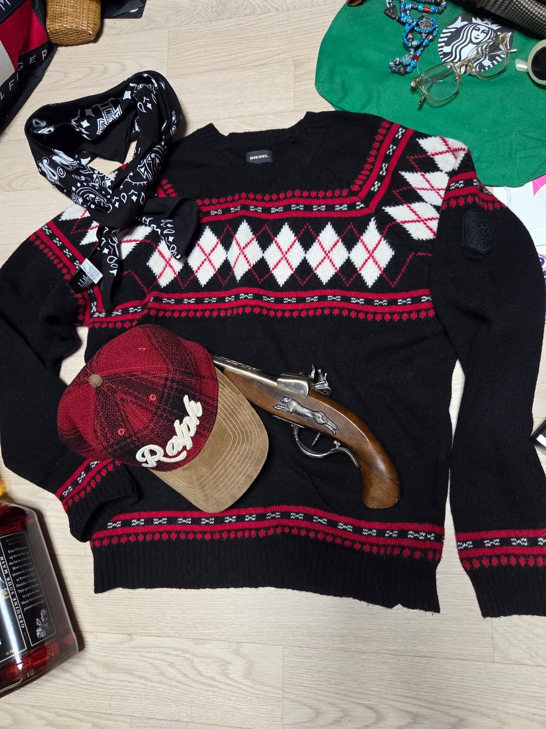 DIESEL 디젤 아가일 니트 스웨터 에스닉 웨스턴  상품이미지1