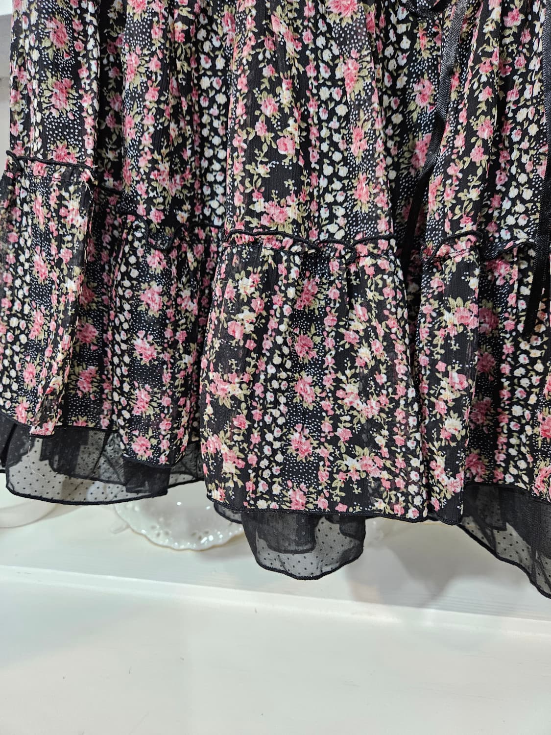 플라워 패턴 미니 스커트 블랙 캉캉 치마 상품이미지4