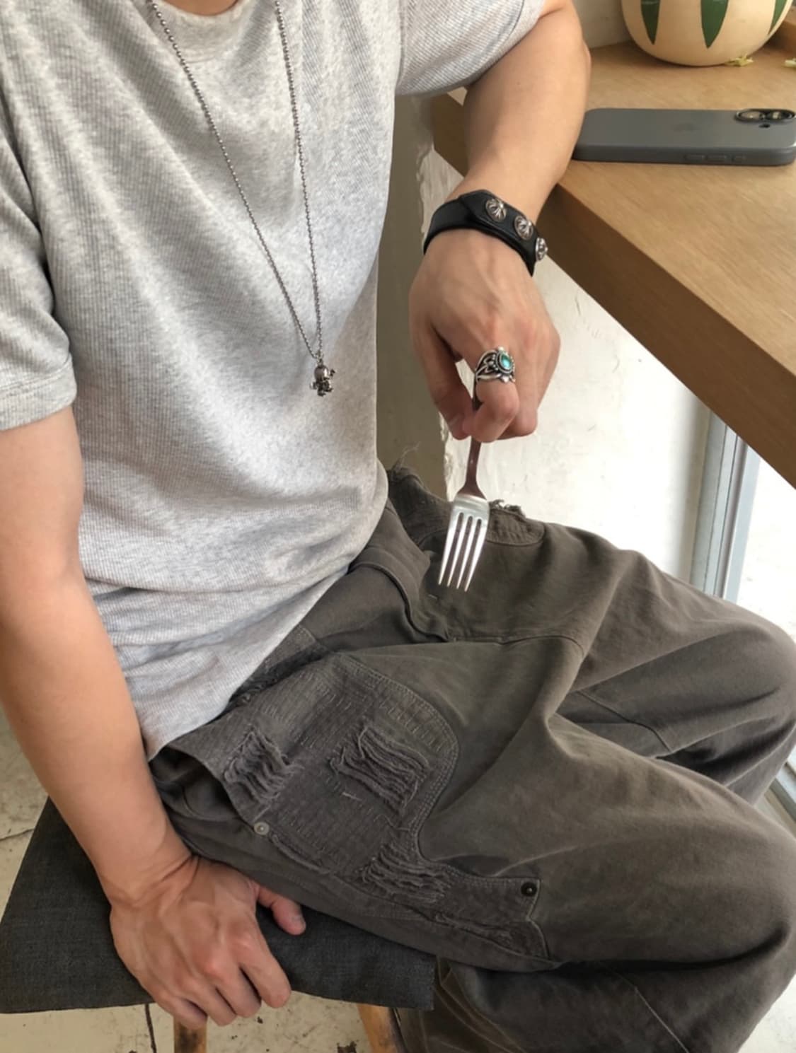 [3] 폴리테루 보로팬츠 그레이 상품이미지2