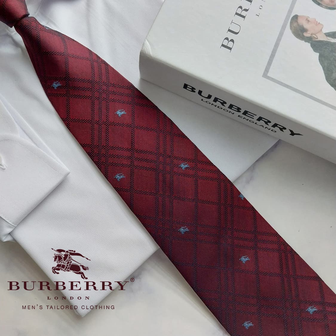 버버리 실크 와인 기마사 패턴 넥타이 9.5cm A+등급 K1754
 상품이미지1
