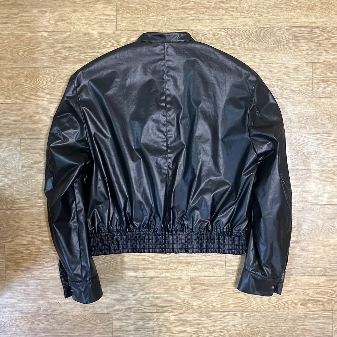 44) 엘무드 글레이즈드 바이커 크롭 코튼 자켓 블랙 상품이미지4