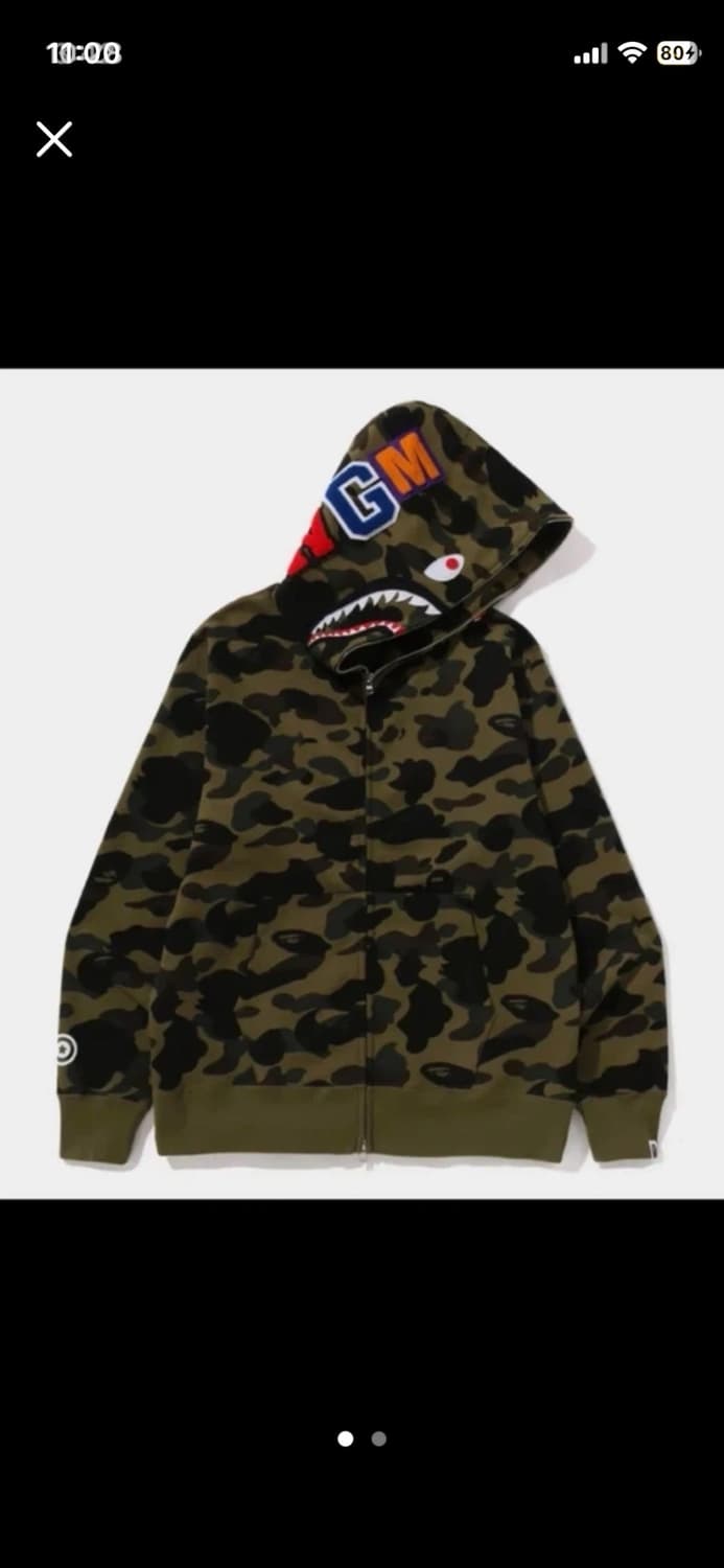 택o새상품)25fw L 베이프 퍼스트 카모 녹계 샤크 후드집업 bape 상품이미지4