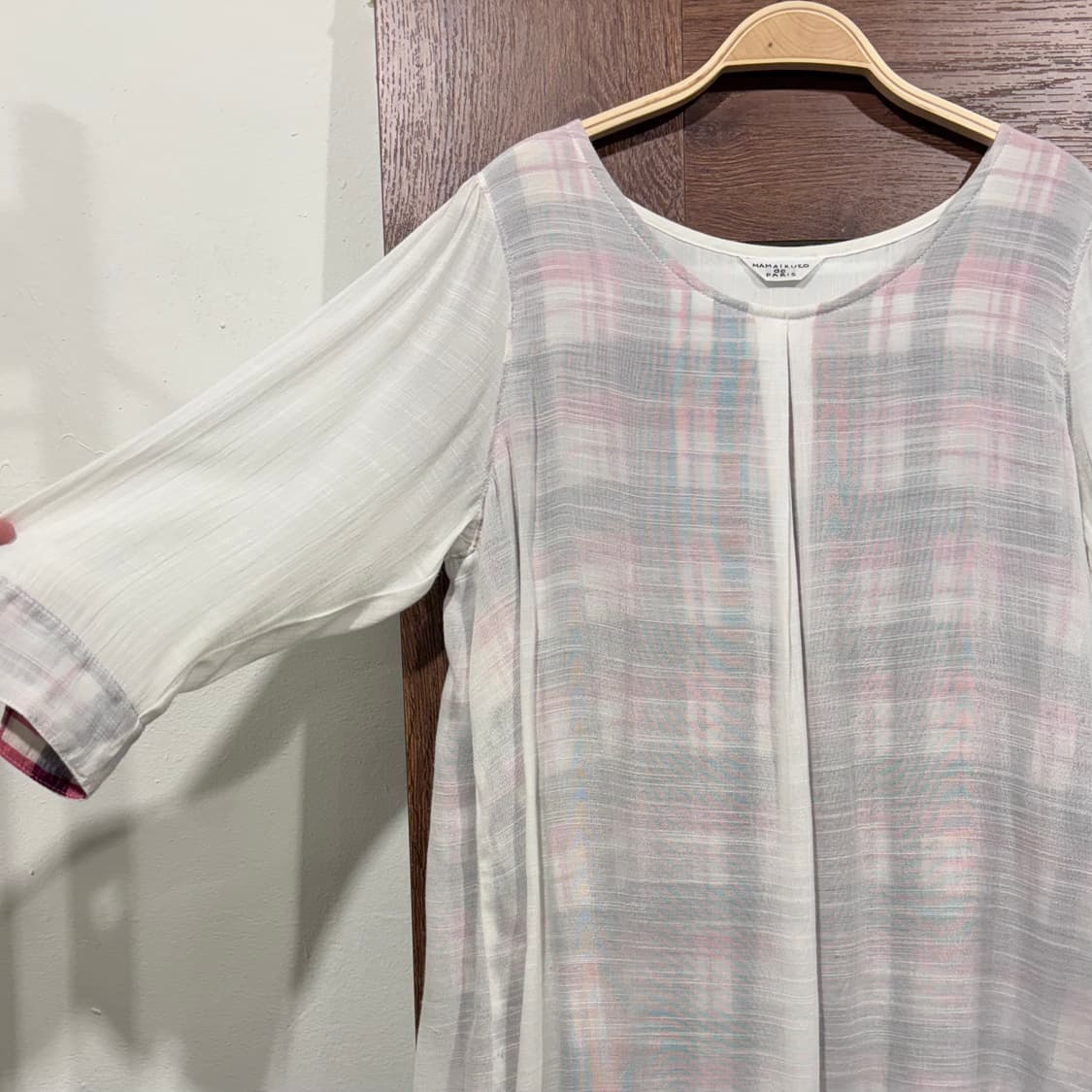 MAMAIKUKO 일본 빈티지 체크 레이어드 화이트 7부 블라우스 상품이미지4