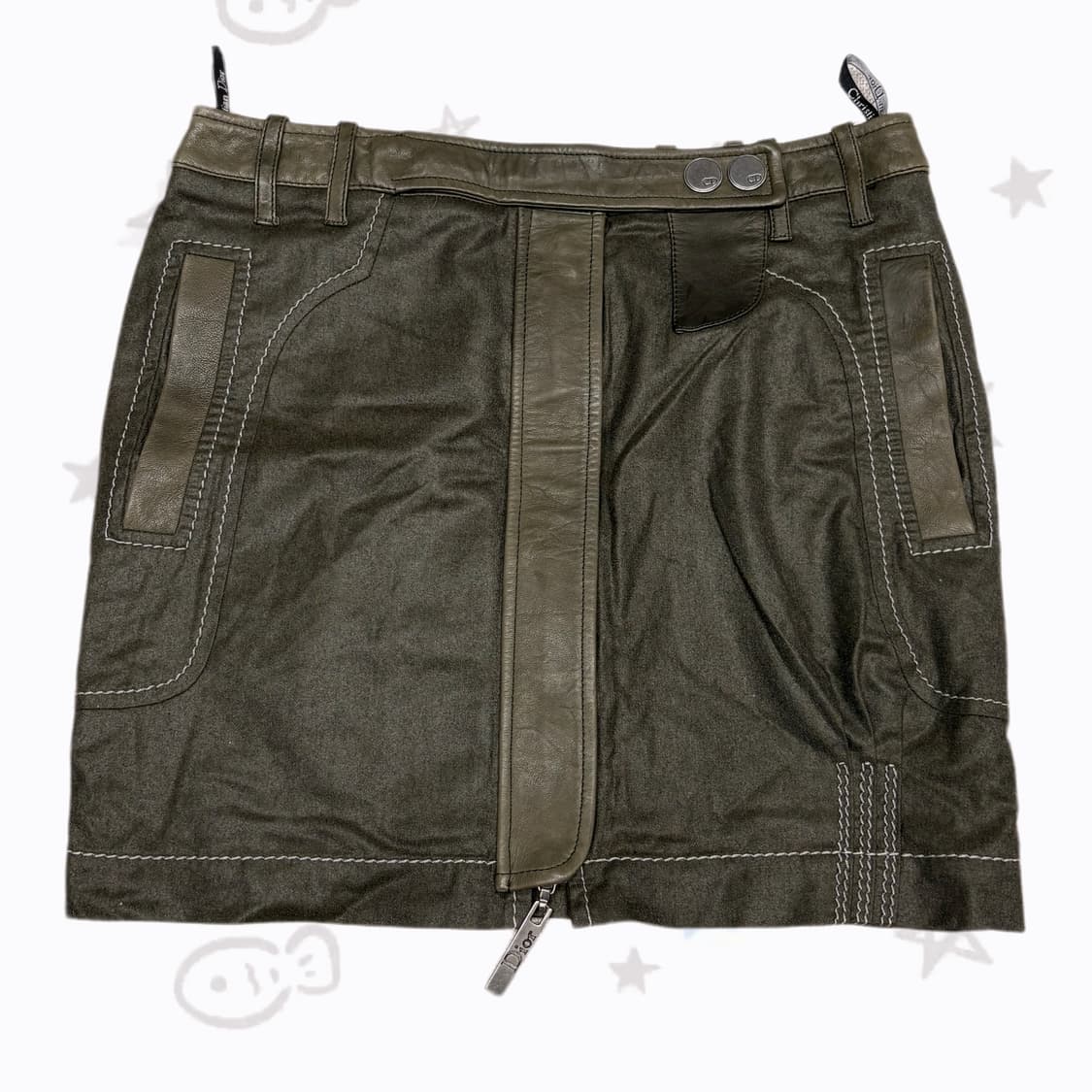 디올 파리지앵 아카이브 라인 가죽  투웨이 카키 미니스커트 상품이미지1