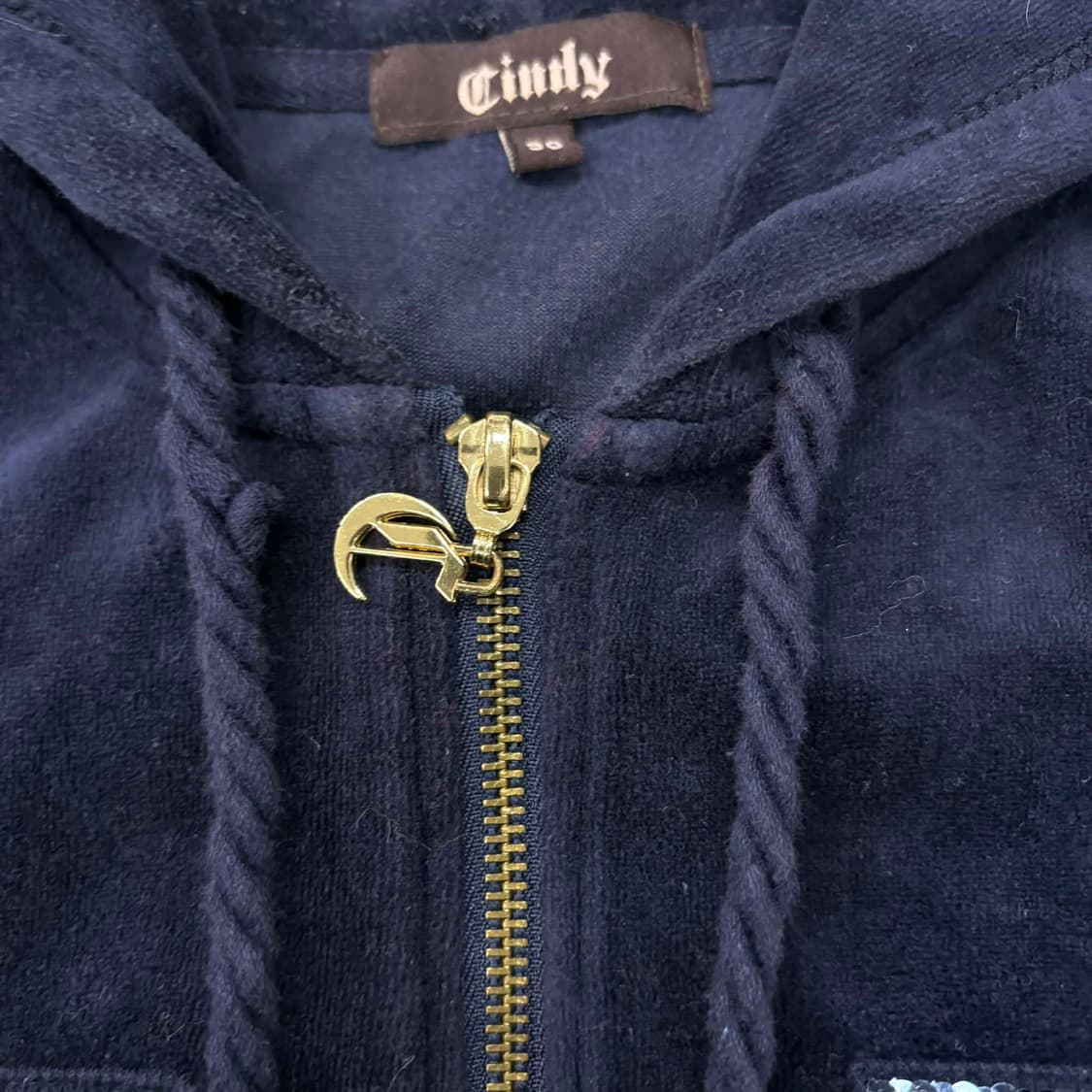 y2k 네이비 벨루어 벨벳 포켓 후드집업 희귀져지(90) 상품이미지9