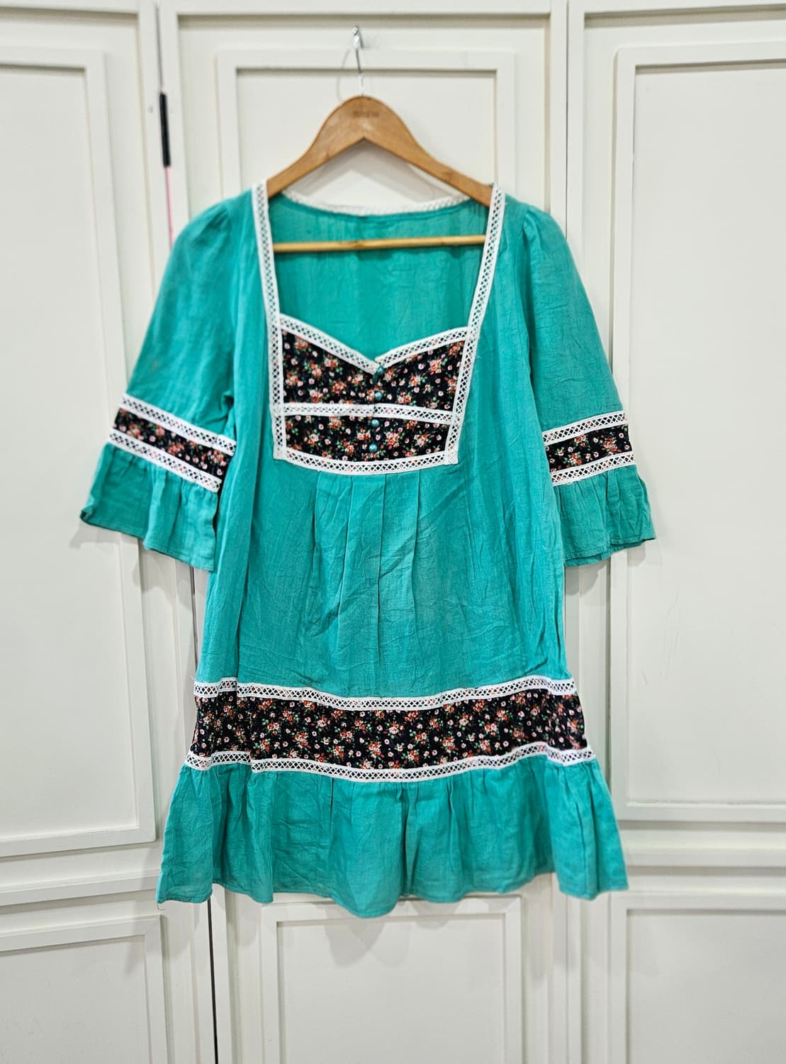 빈티지 플라워 에스닉 원피스 민트 상품이미지1