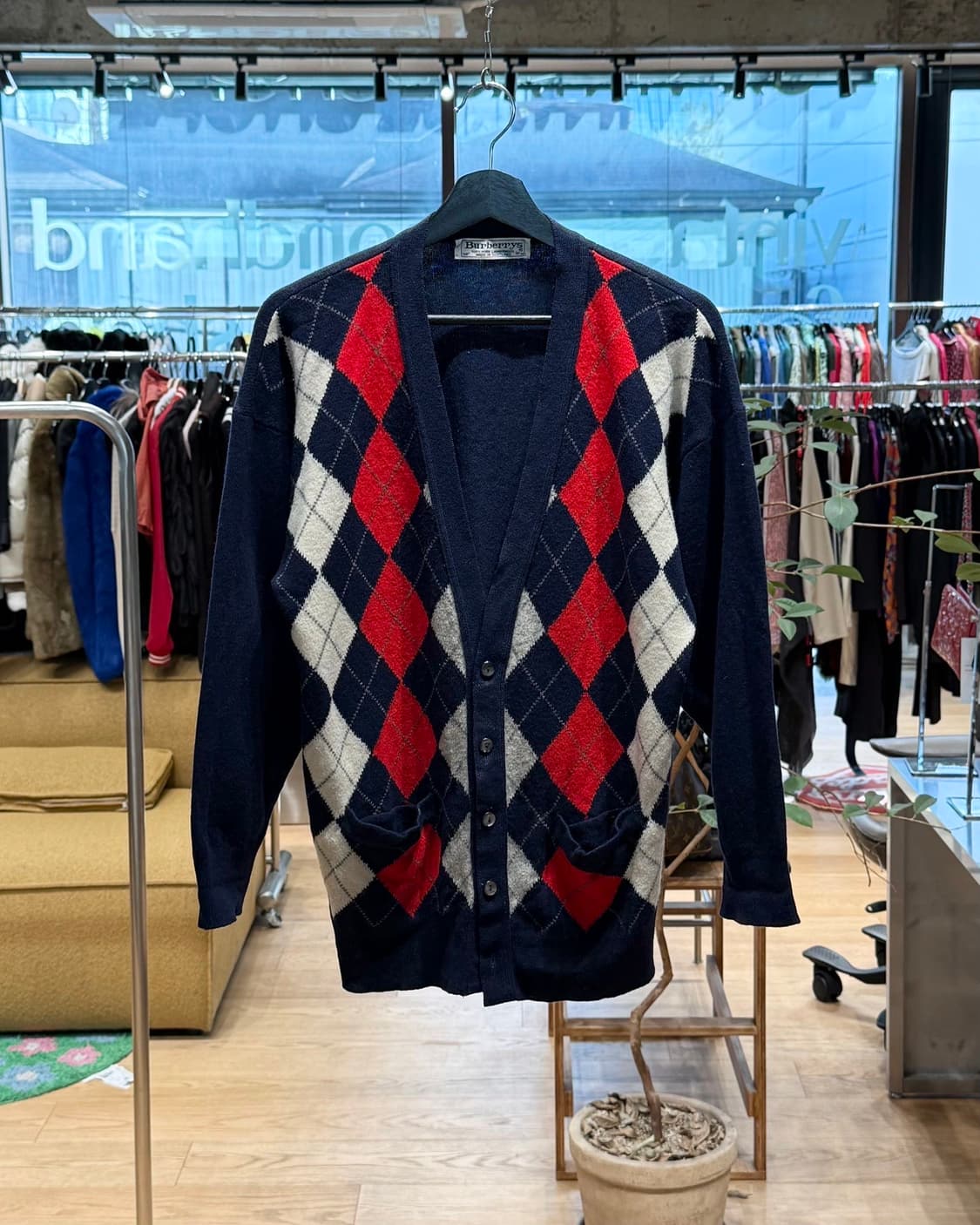 버버리 네이비 아가일패턴 가디건  상품이미지1