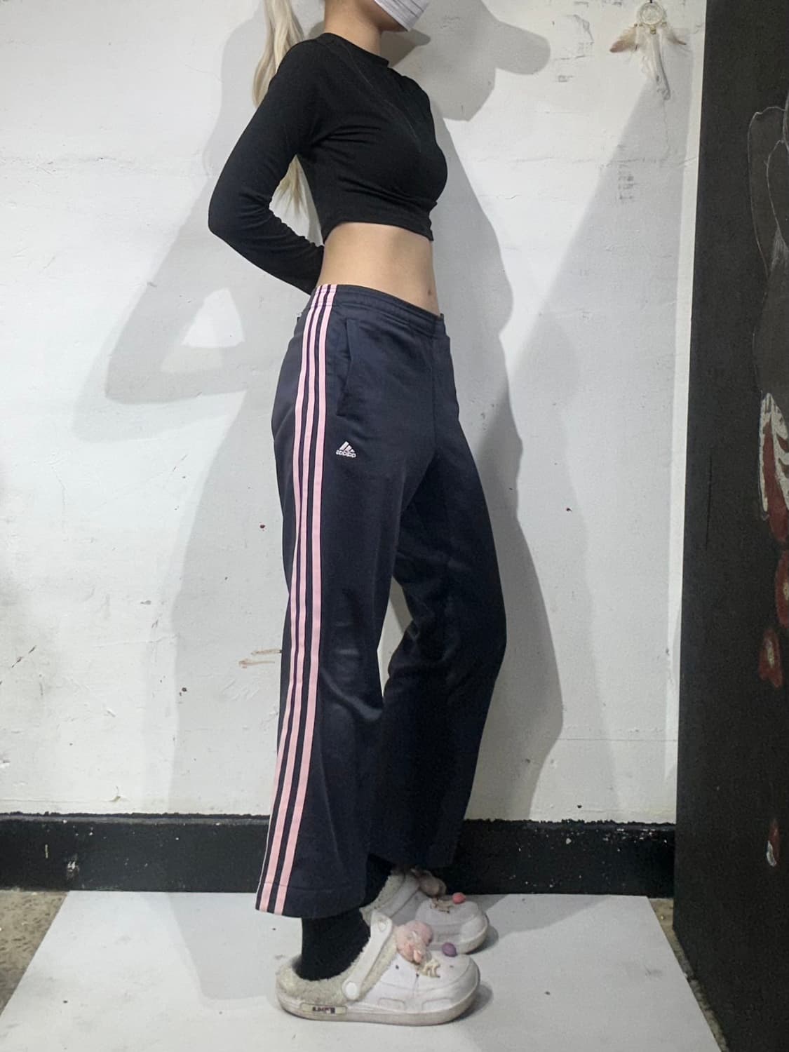 아디다스 네이비 핑크 삼선 와이드 팬츠 M  상품이미지1