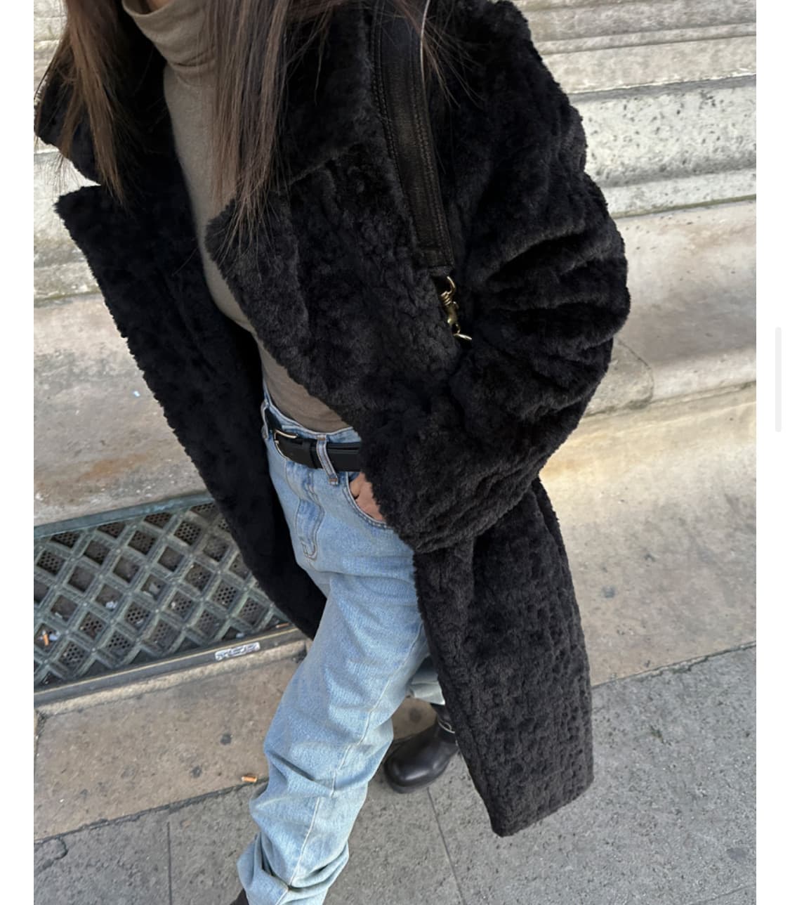 페이크 레빗 퍼 롱코트 블랙 상품이미지2