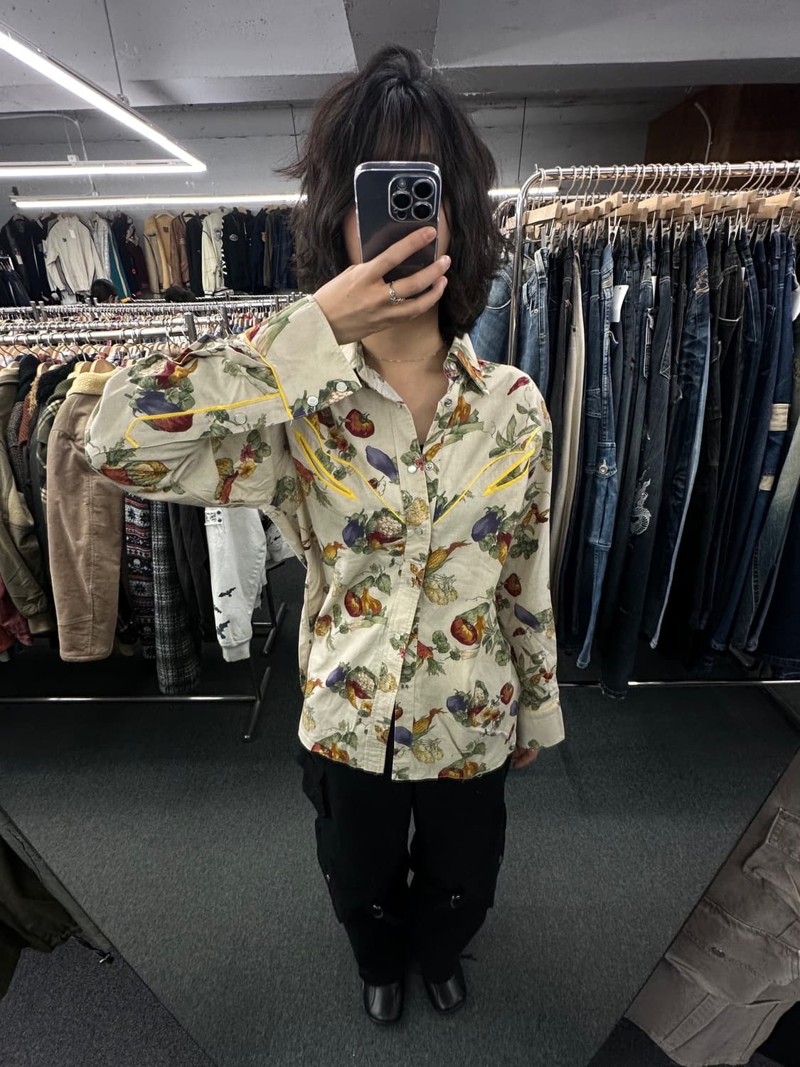 OS)빈티지 웨스턴 베지터블 패턴 셔츠 상품이미지1