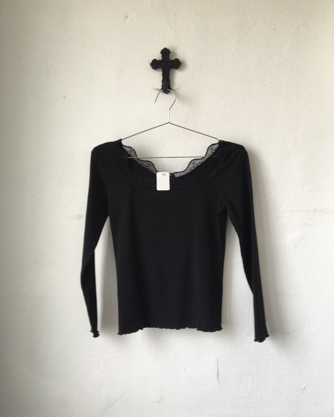 Lace trimming ribbed sleeve 상품이미지1