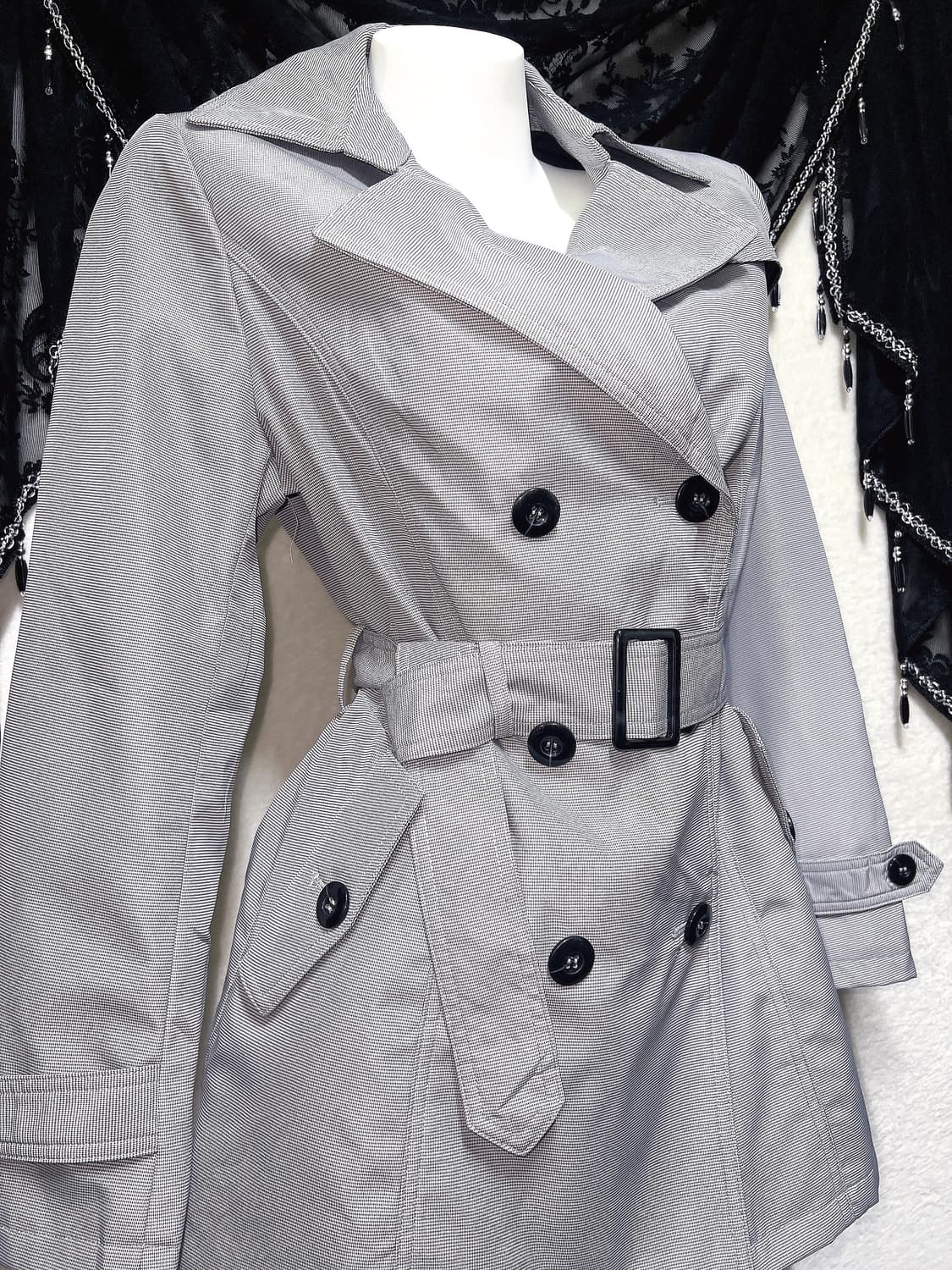 잔스트라이프 그레이 트렌치 코트 자켓 오네갸루 로맨틱 로걀 펑크 핀터 상품이미지6