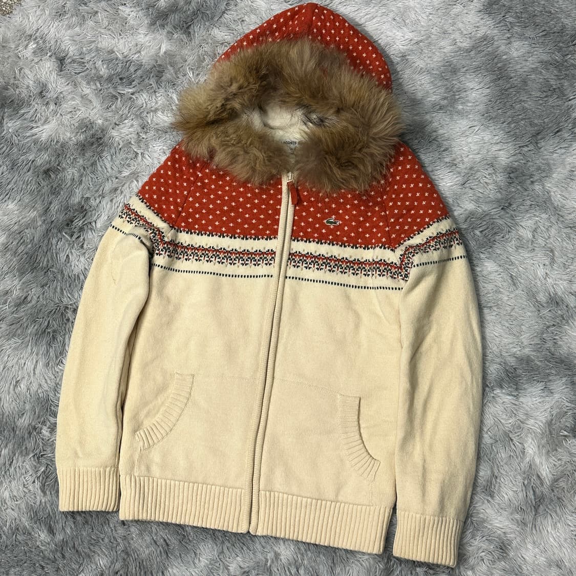 라코스테 퍼 후드 누빔 니트집업 95 상품이미지1