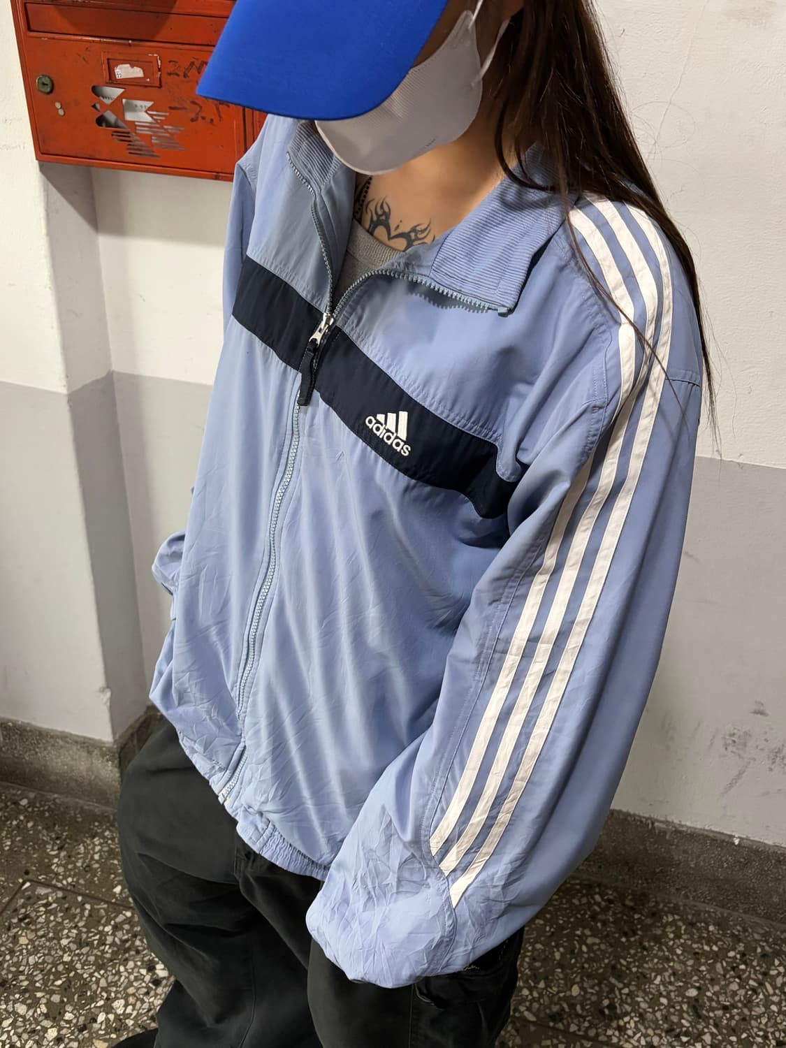 90s ADIDAS 올드스쿨 스카이블루 져지 윈드브레이커 상품이미지1