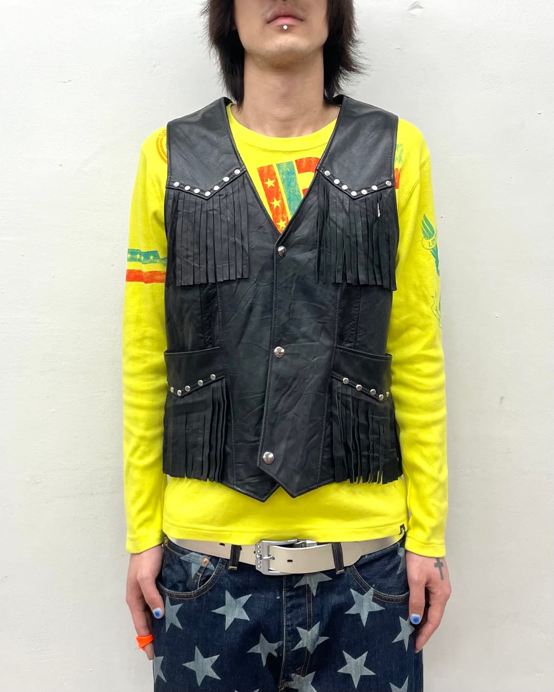 Western Fringe Stud Leather Vest  상품이미지1