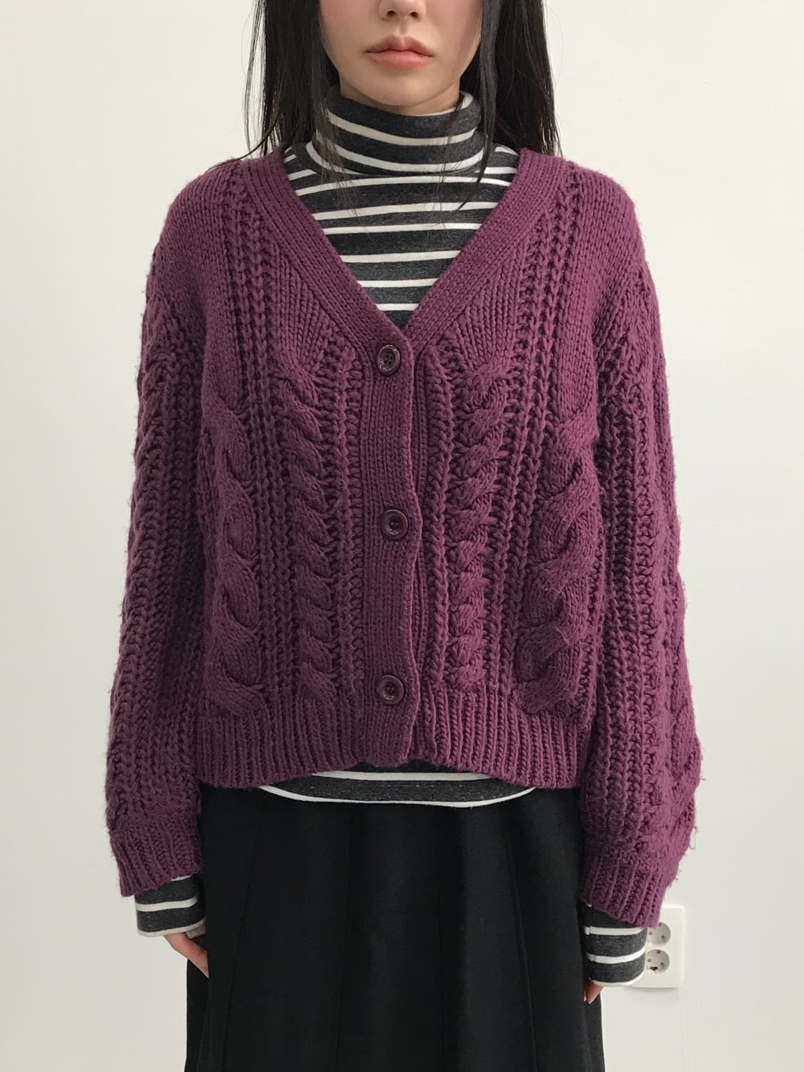 Global Work Purple Cable Knit Cardigan 상품이미지2
