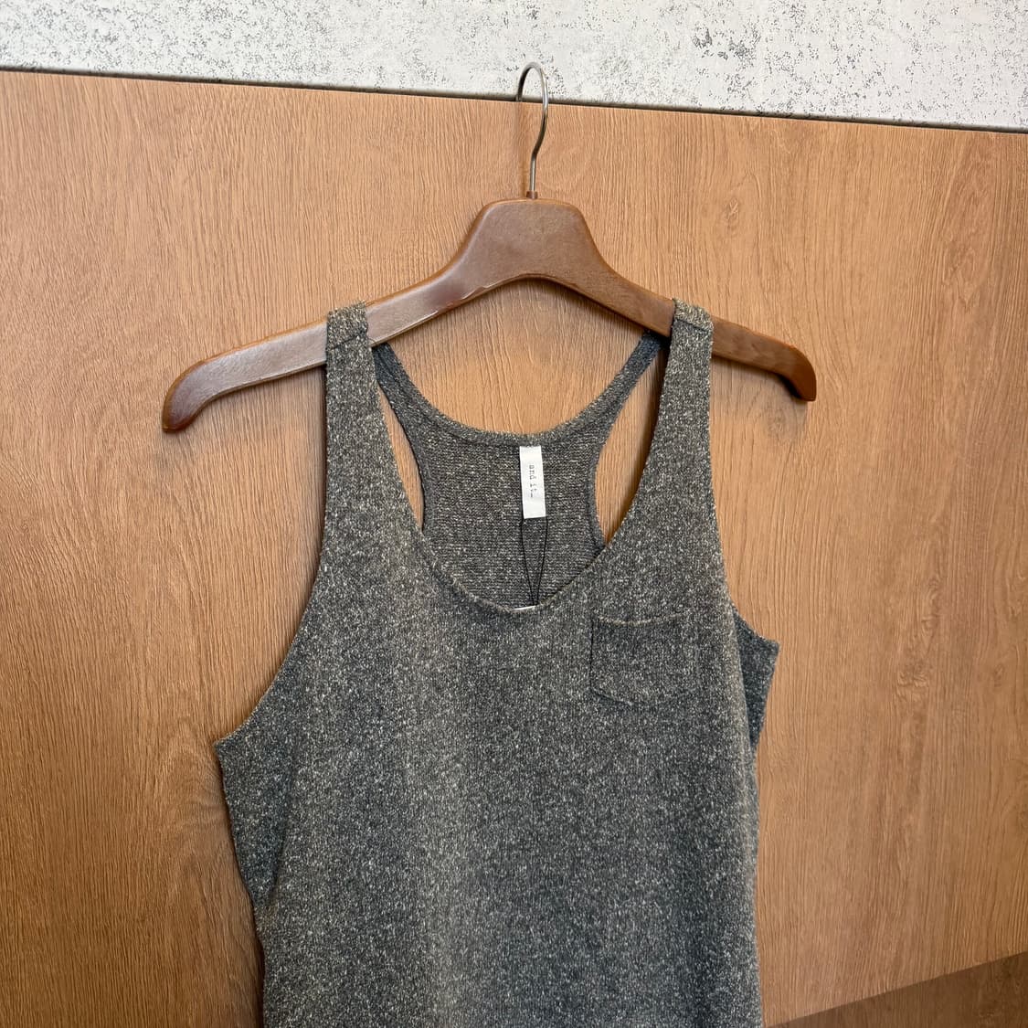 빈티지 슬리브리스 니트 티셔츠 탱크탑 디테일 루즈핏 멜란지 그린 상품이미지3