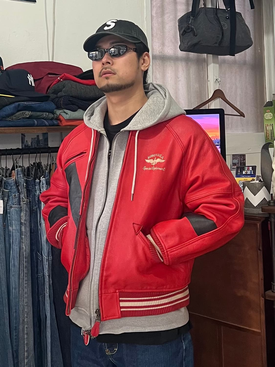 90‘s Avirex 아이콘 가죽 자켓 L 상품이미지2