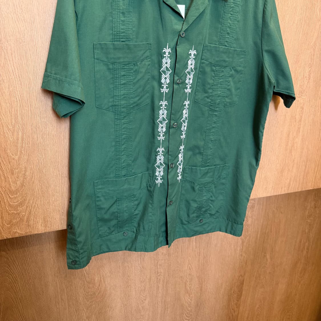빈티지 쿠바 반팔 셔츠 과야베라 자수 디테일 그린 상품이미지4