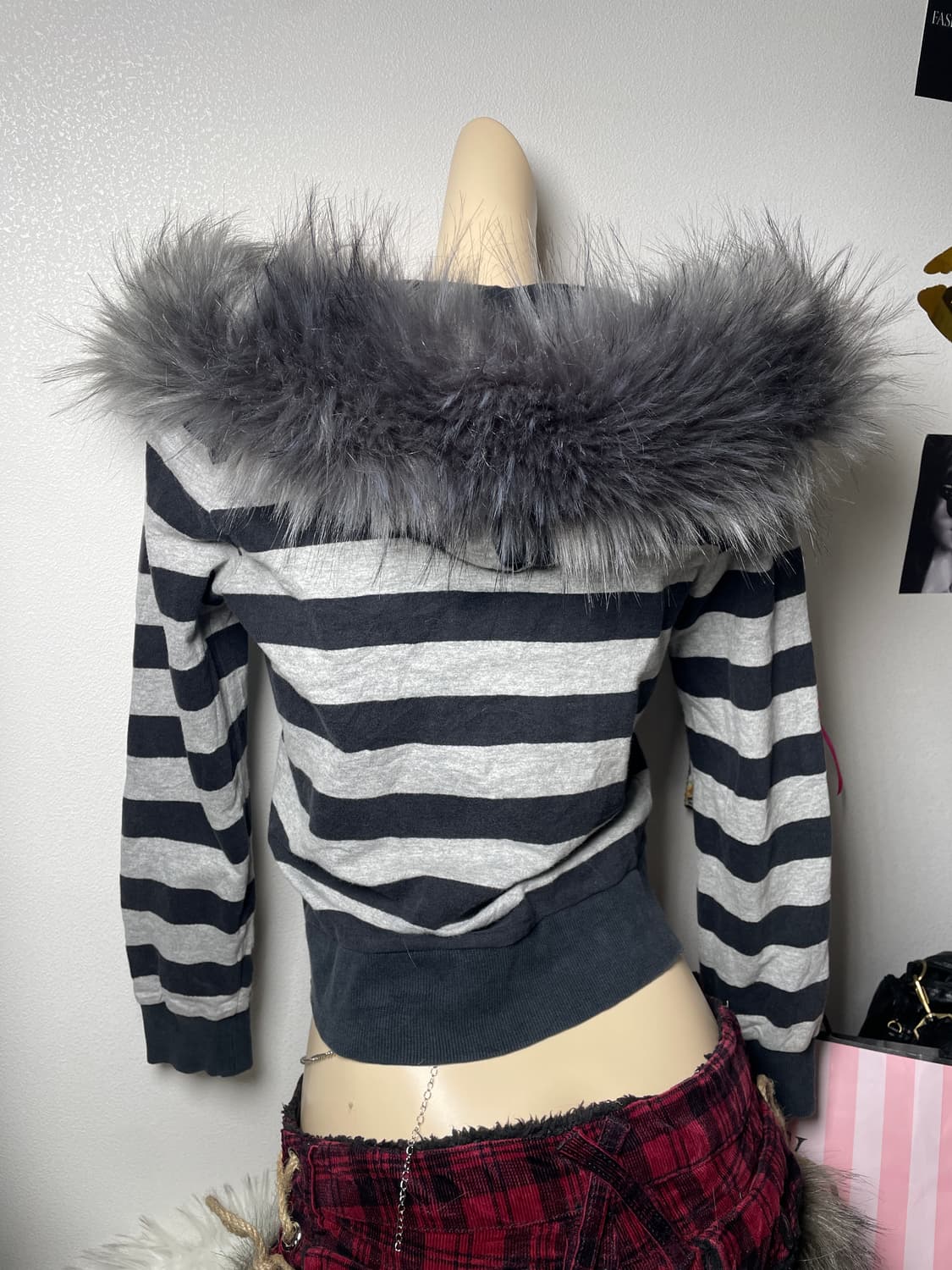 빈티지 UGIZ 퍼 스트라이프 후드집업 상품이미지5