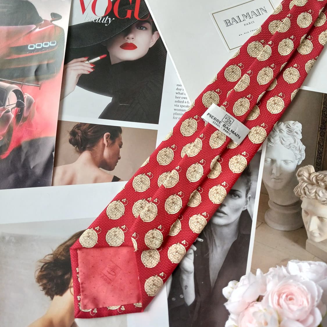 피에르 발망 실크 메달리온 패턴 넥타이 9.7cm A+등급 A18913
 상품이미지4